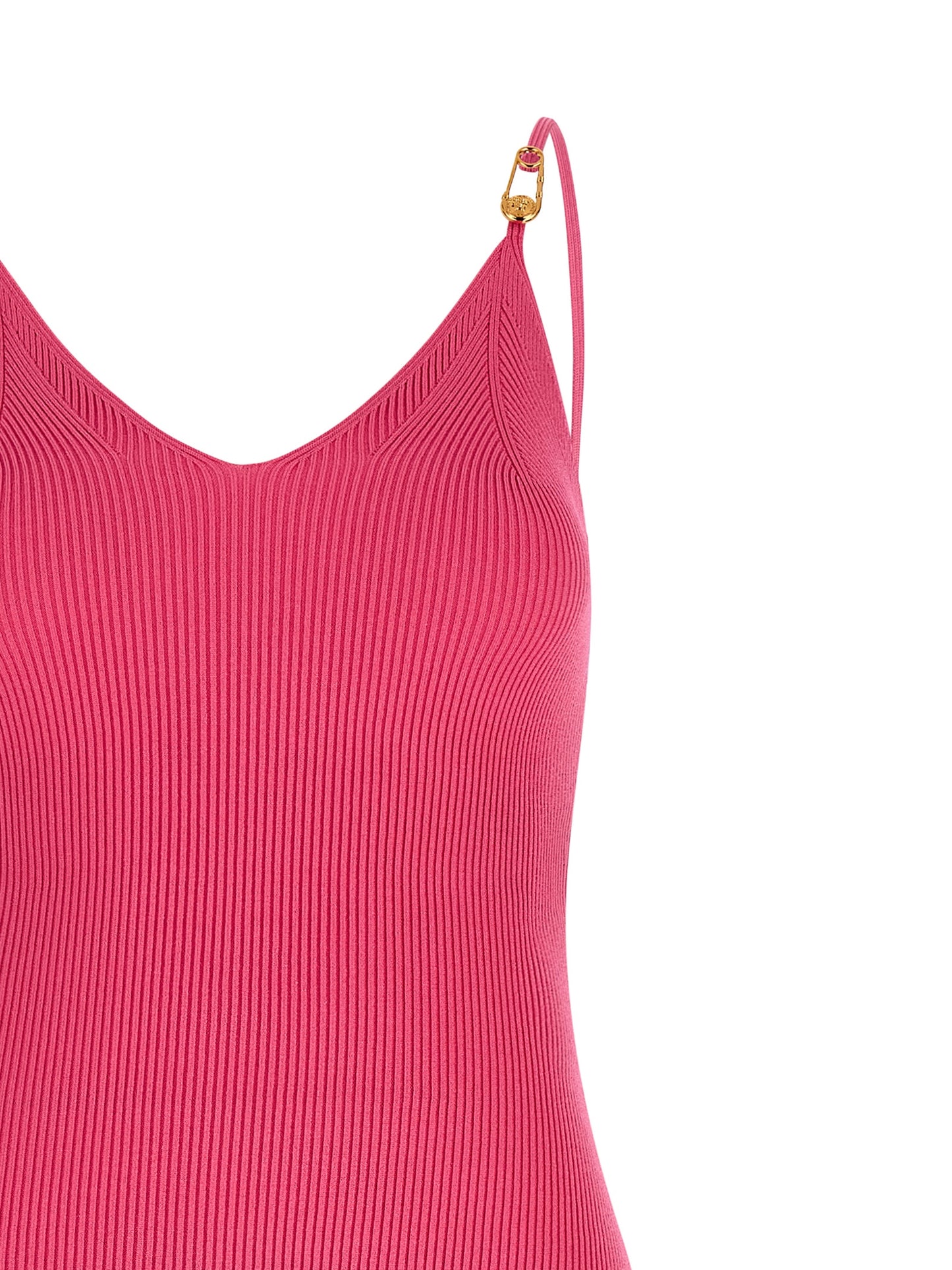 Versace Fuchsia Stretch Ribbed Knit Midi Dress