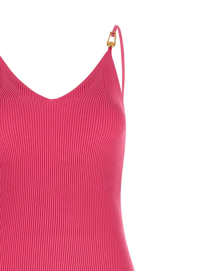 Versace Fuchsia Stretch Ribbed Knit Midi Dress