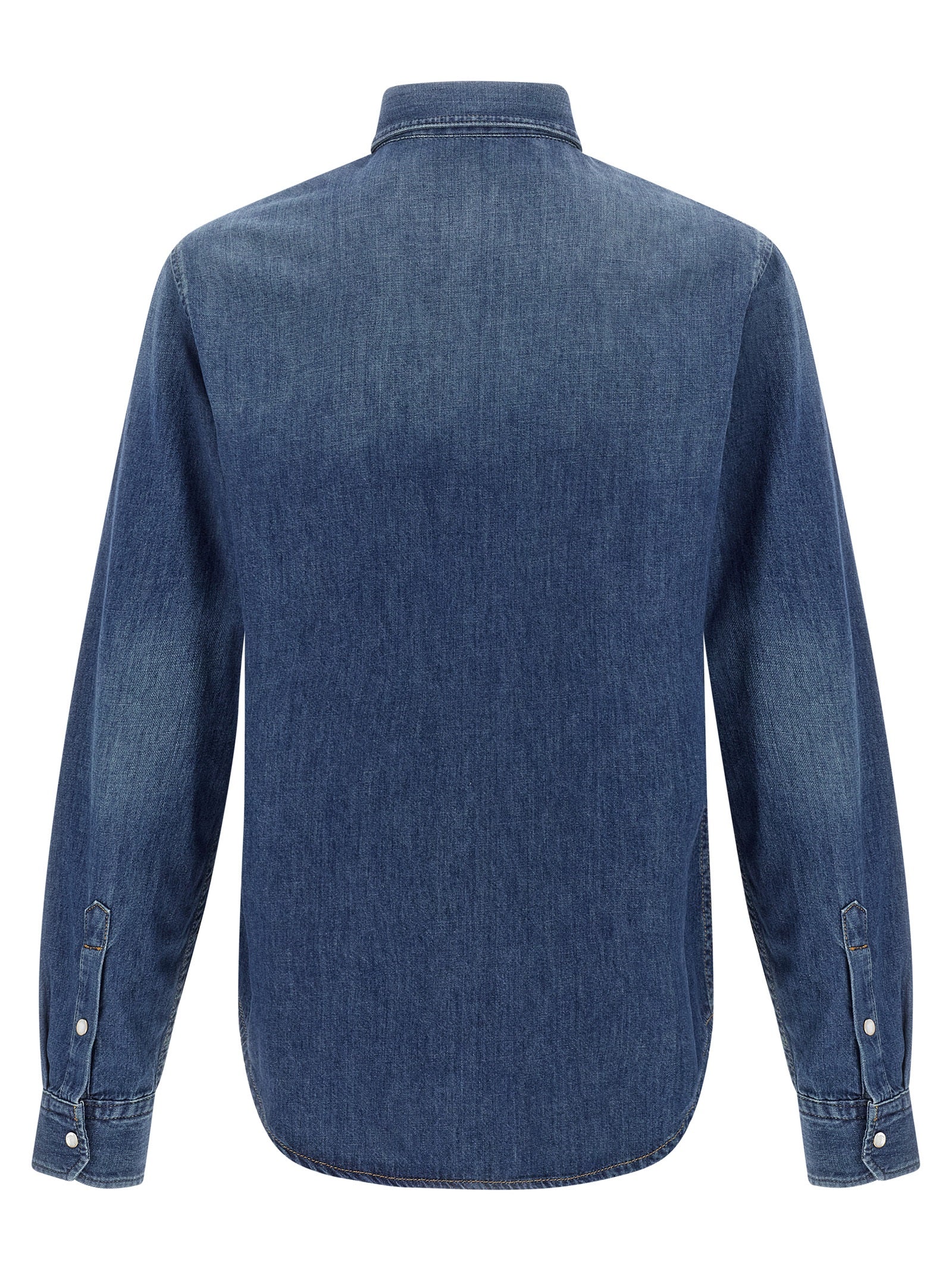 Versace Blue Cotton Denim Shirt with Medusa Patch