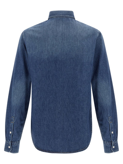 Versace Blue Cotton Denim Shirt with Medusa Patch