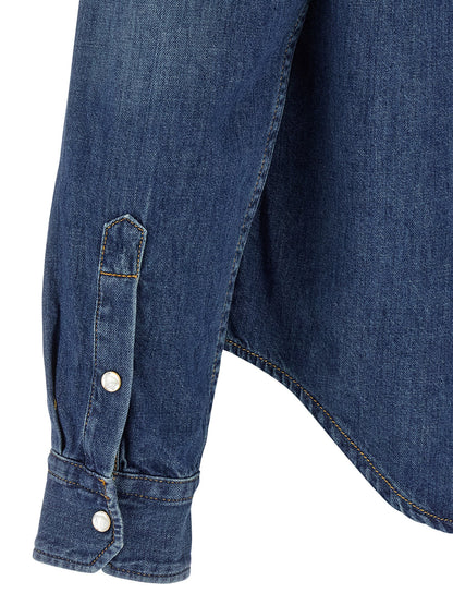 Versace Blue Cotton Denim Shirt with Medusa Patch