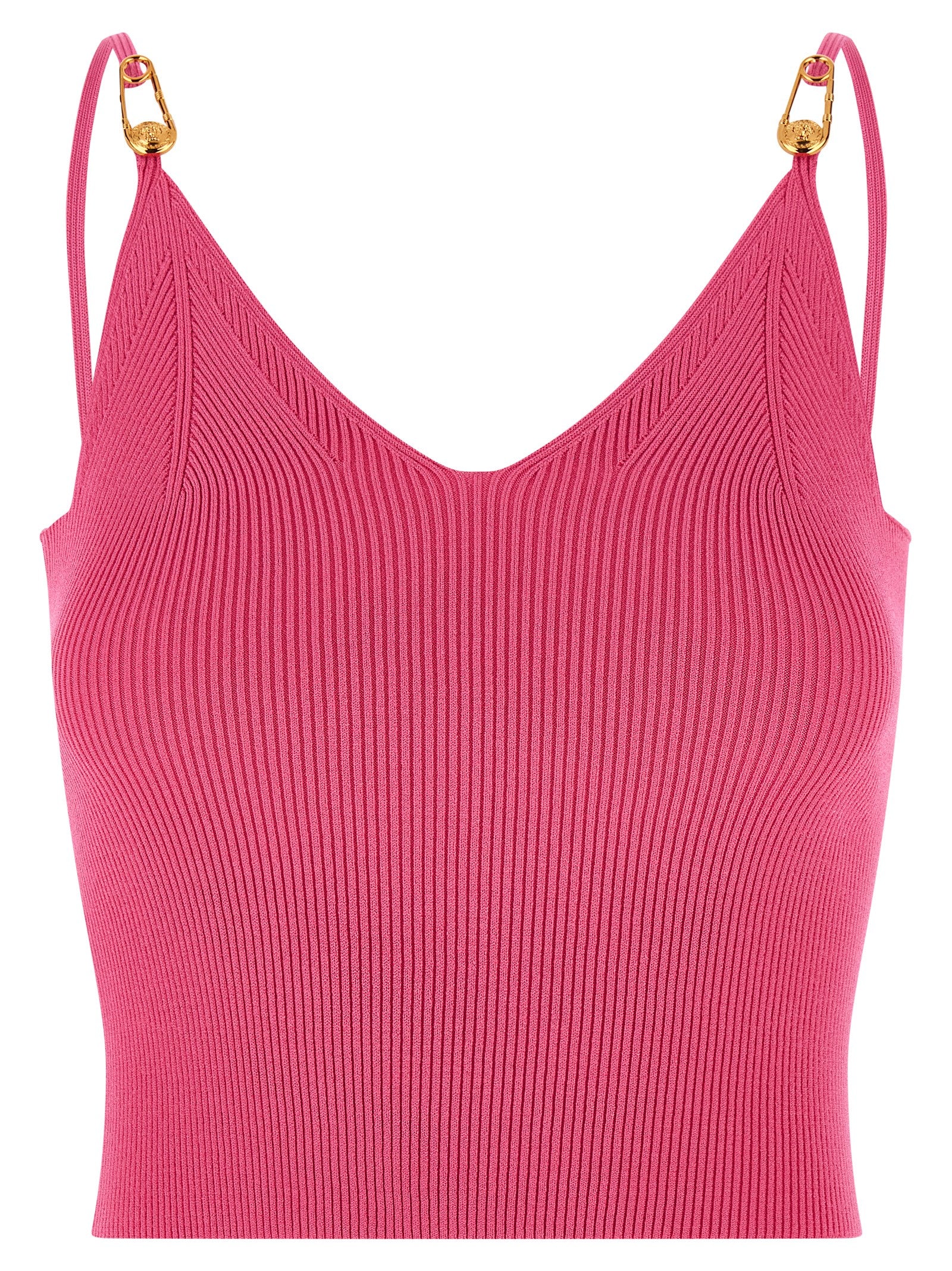 Versace Fuchsia Viscose Sleeveless Top with Safety Pin Details