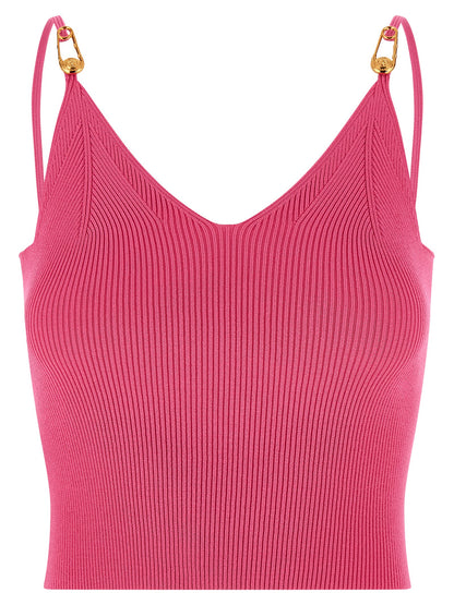 Versace Fuchsia Viscose Sleeveless Top with Safety Pin Details