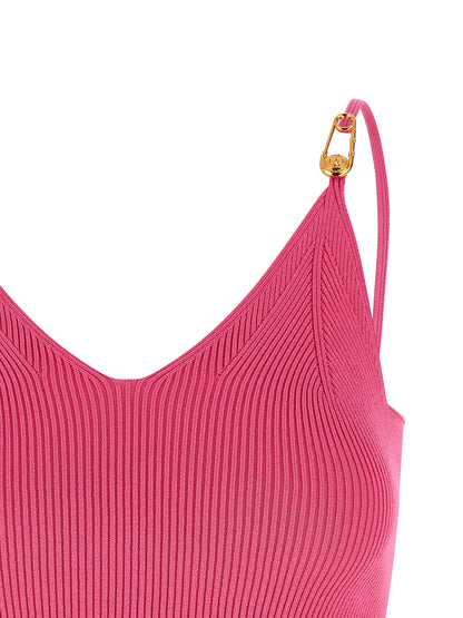 Versace Fuchsia Viscose Sleeveless Top with Safety Pin Details
