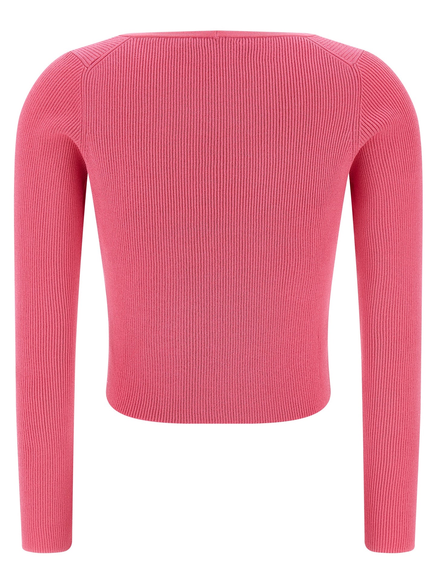 Versace Fuchsia Stretch Ribbed Knit Cardigan with Removable Safety Pin