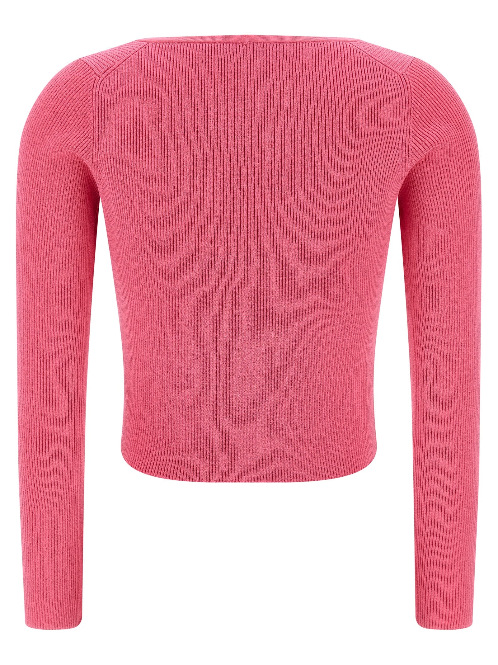 Versace Fuchsia Stretch Ribbed Knit Cardigan with Removable Safety Pin