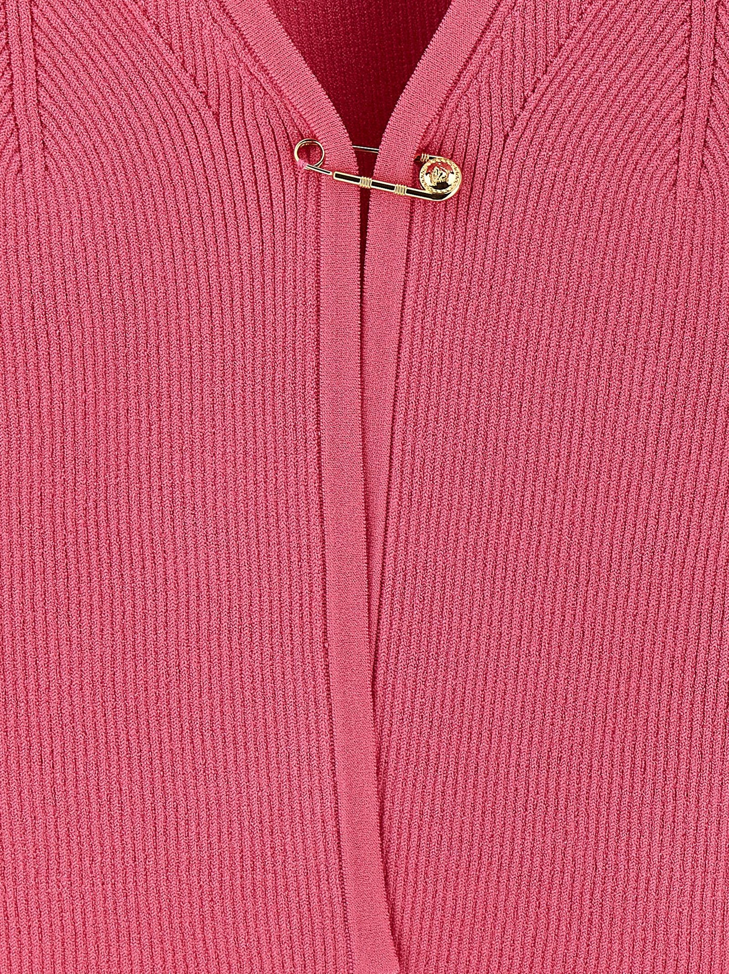 Versace Fuchsia Stretch Ribbed Knit Cardigan with Removable Safety Pin