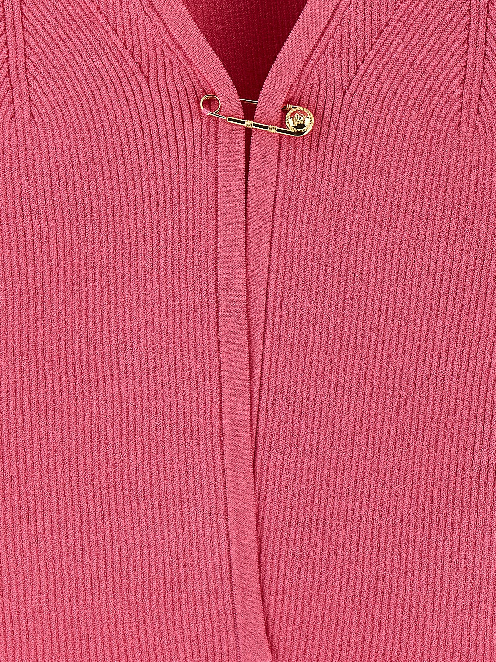 Versace Fuchsia Stretch Ribbed Knit Cardigan with Removable Safety Pin
