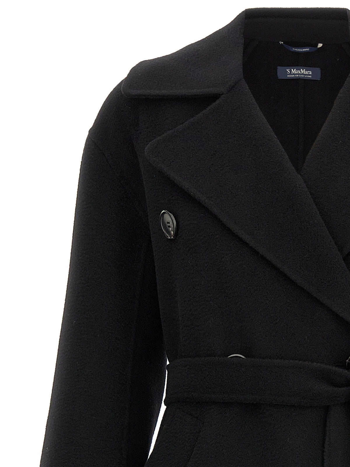 S Max Mara Black Virgin Wool Coat