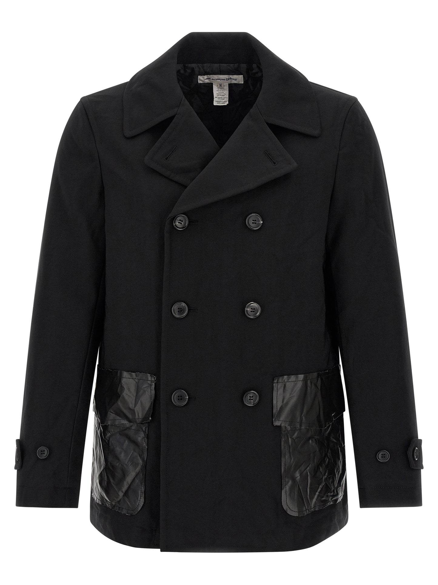 Comme Des Garçons Black Double-Breasted Polyester Coat