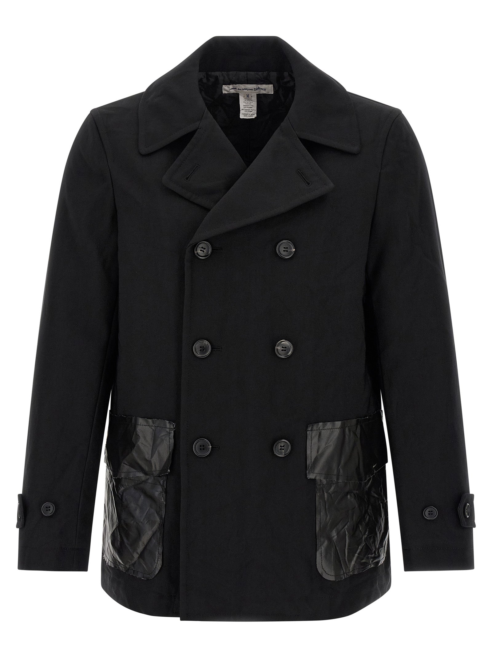 Comme Des Garçons Black Double-Breasted Polyester Coat