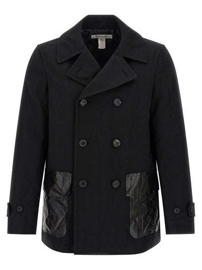 Comme Des Garçons Black Double-Breasted Polyester Coat