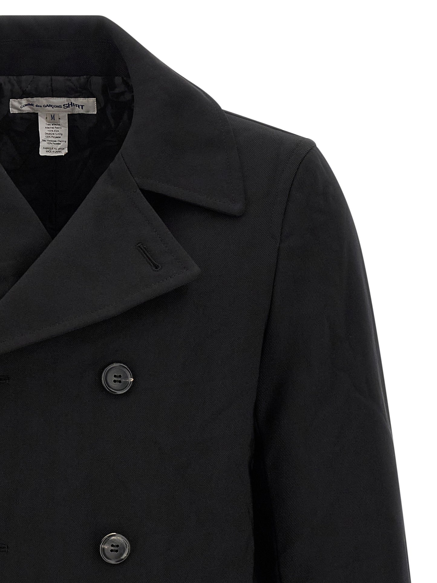 Comme Des Garçons Black Double-Breasted Polyester Coat