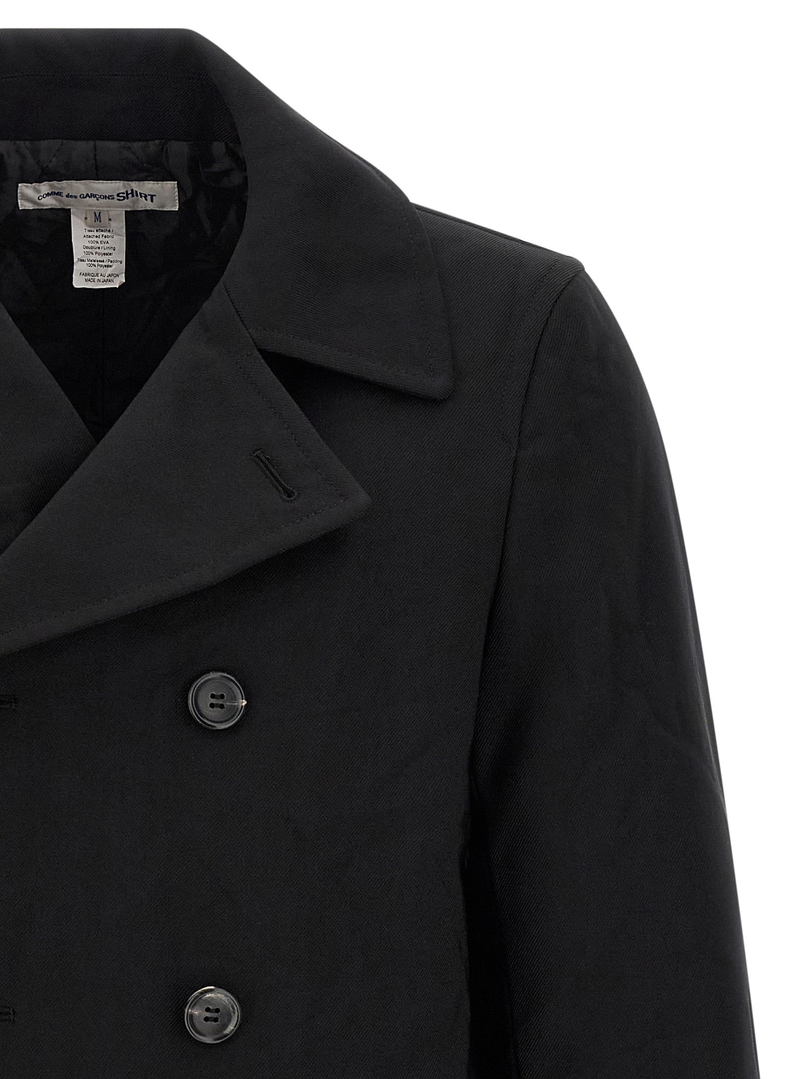 Comme Des Garçons Black Double-Breasted Polyester Coat