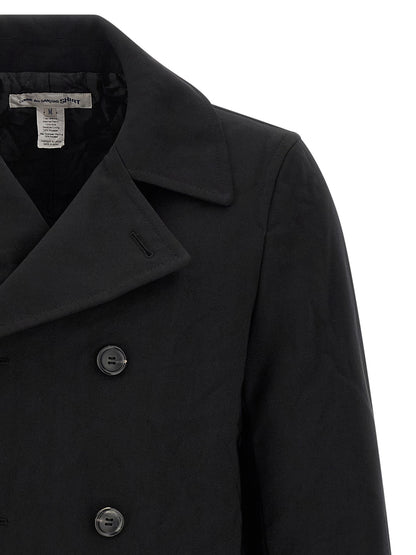 Comme Des Garçons Black Double-Breasted Polyester Coat