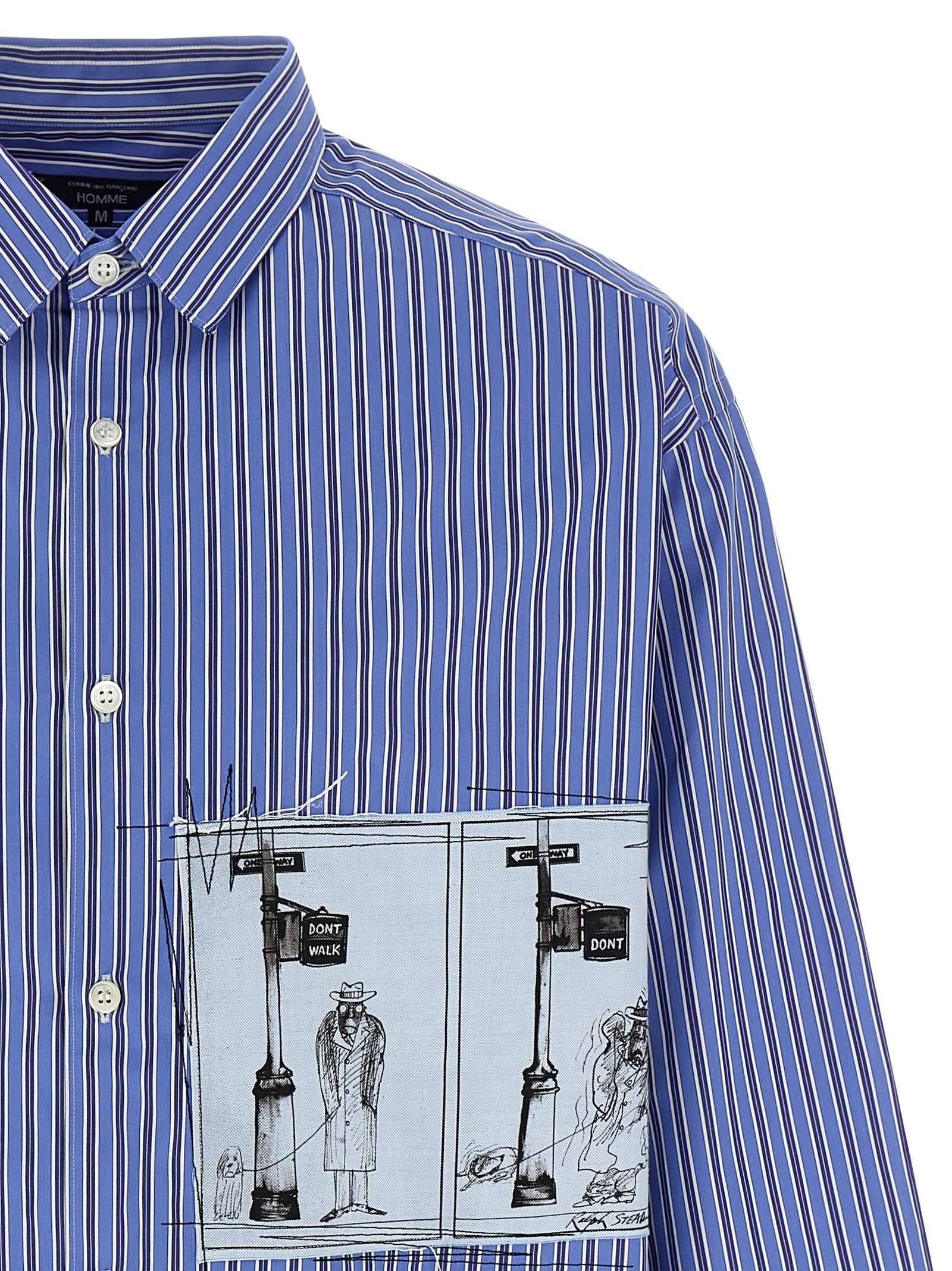 Comme Des Garçons Blue Striped Cotton Poplin Blouse
