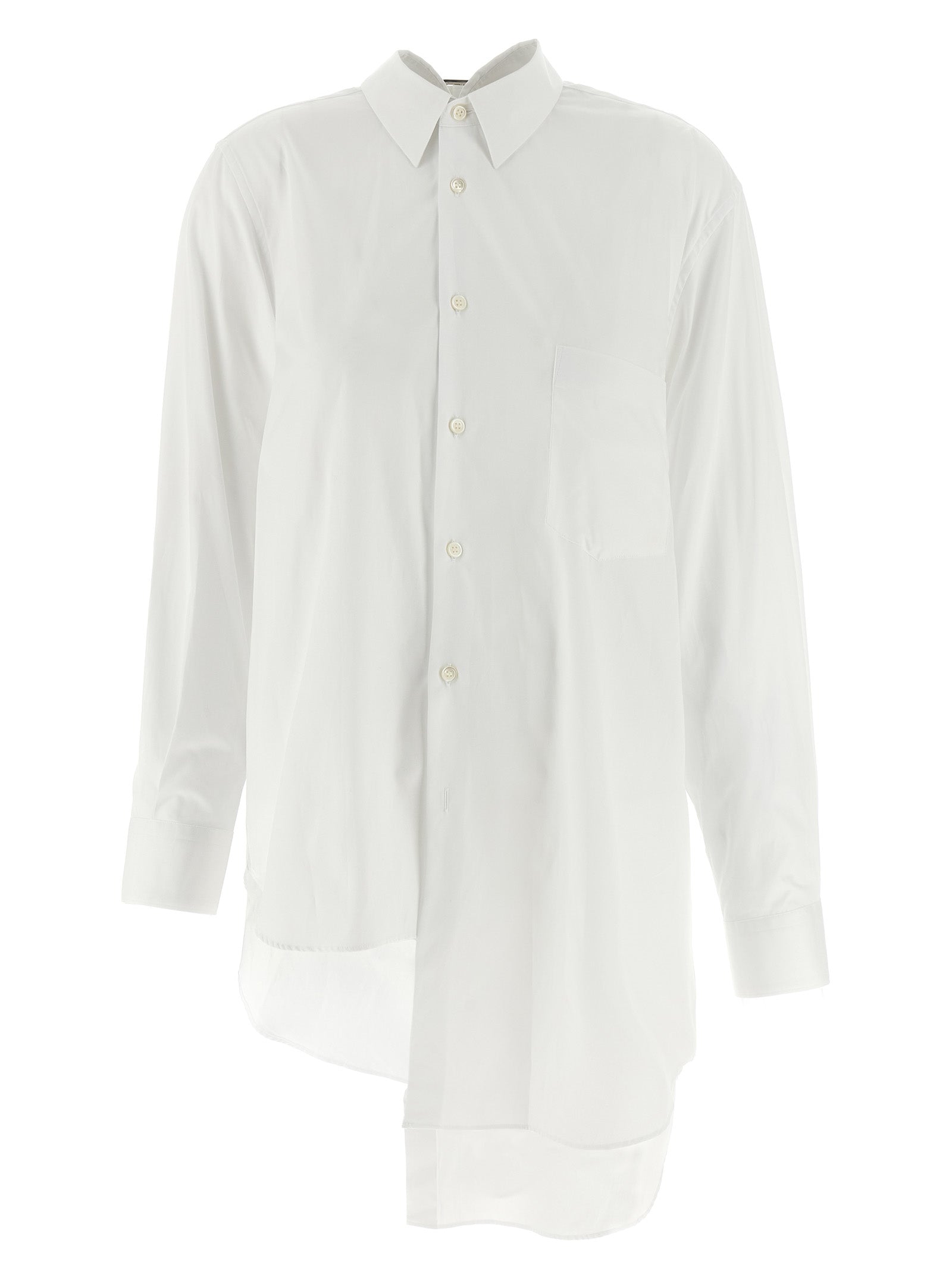 Comme des Garçons White Cotton Poplin Blouse with Asymmetrical Hem