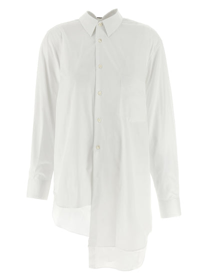Comme des Garçons White Cotton Poplin Blouse with Asymmetrical Hem