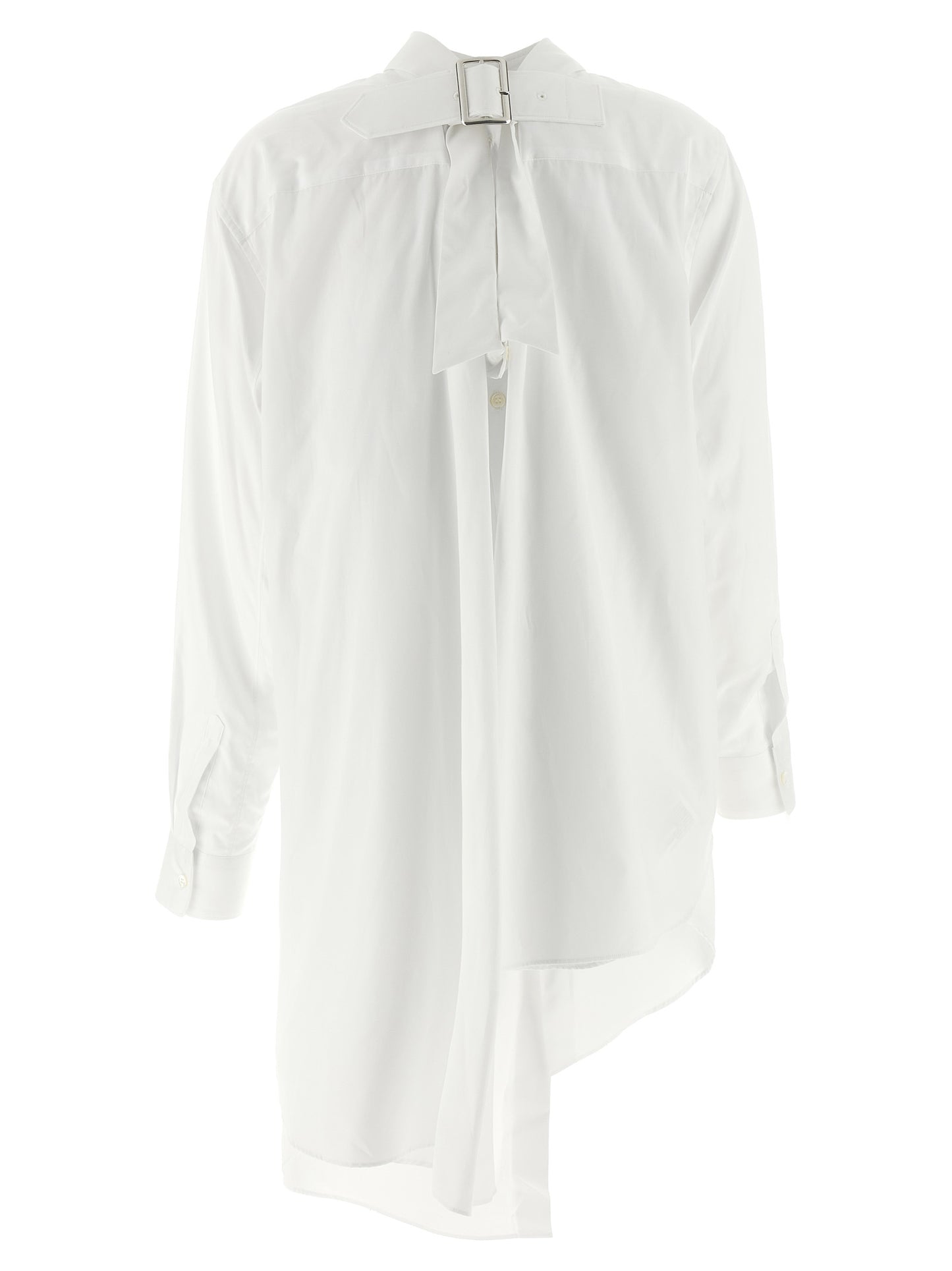 Comme des Garçons White Cotton Poplin Blouse with Asymmetrical Hem
