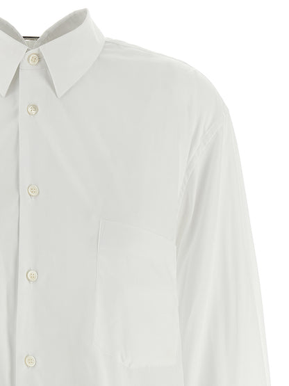 Comme des Garçons White Cotton Poplin Blouse with Asymmetrical Hem