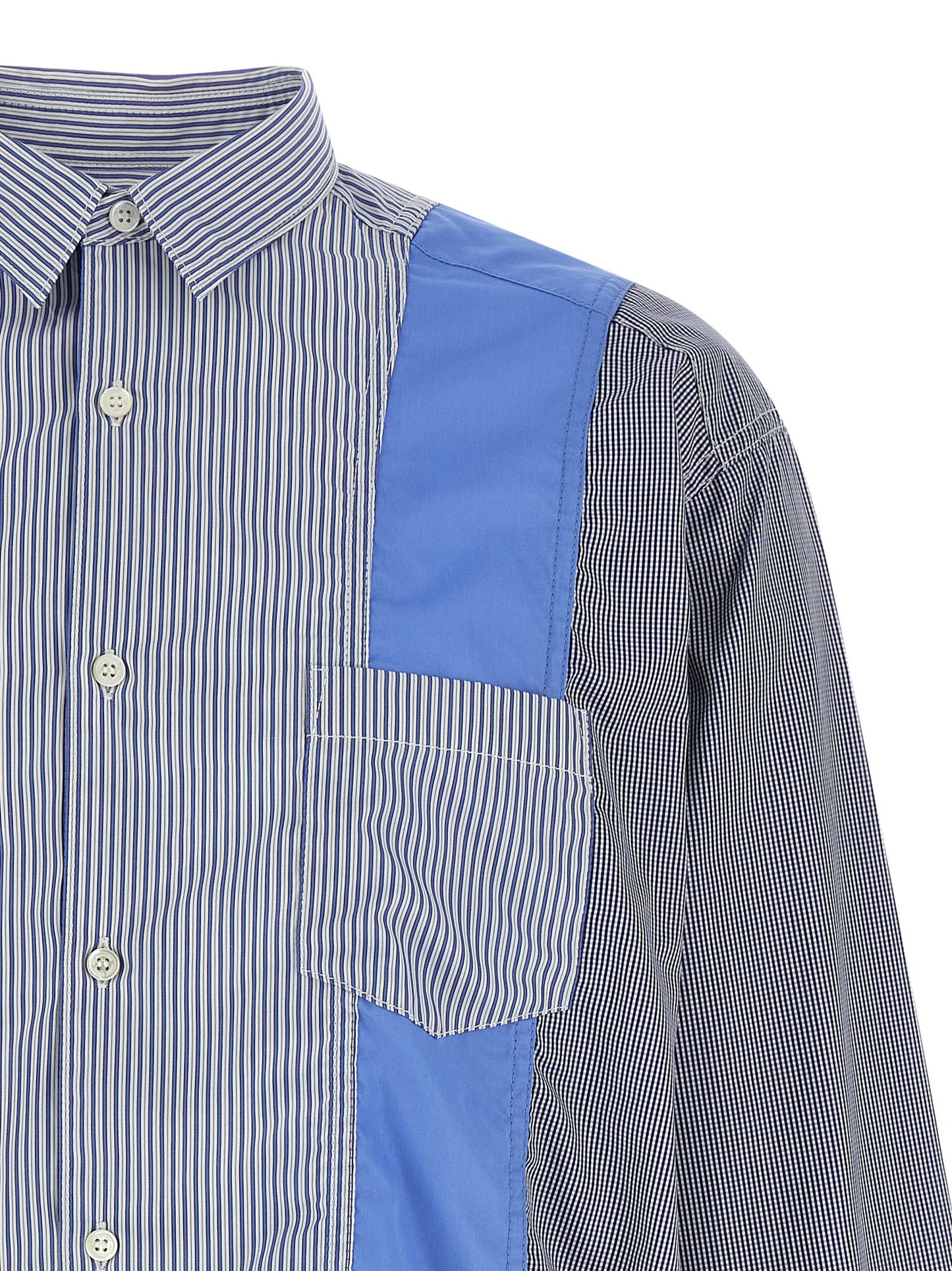 Comme des Garçons Blue Cotton Patchwork Blouse