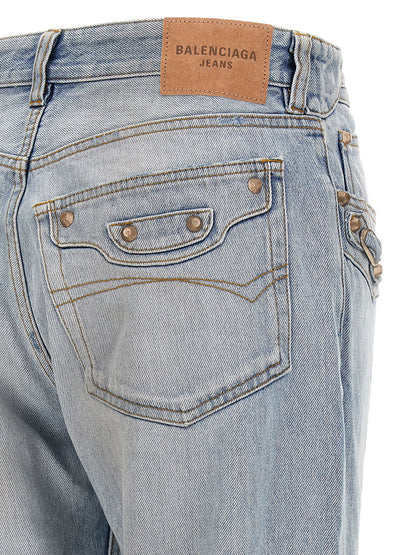 Balenciaga City Light Blue Cotton Straight-Leg Jeans