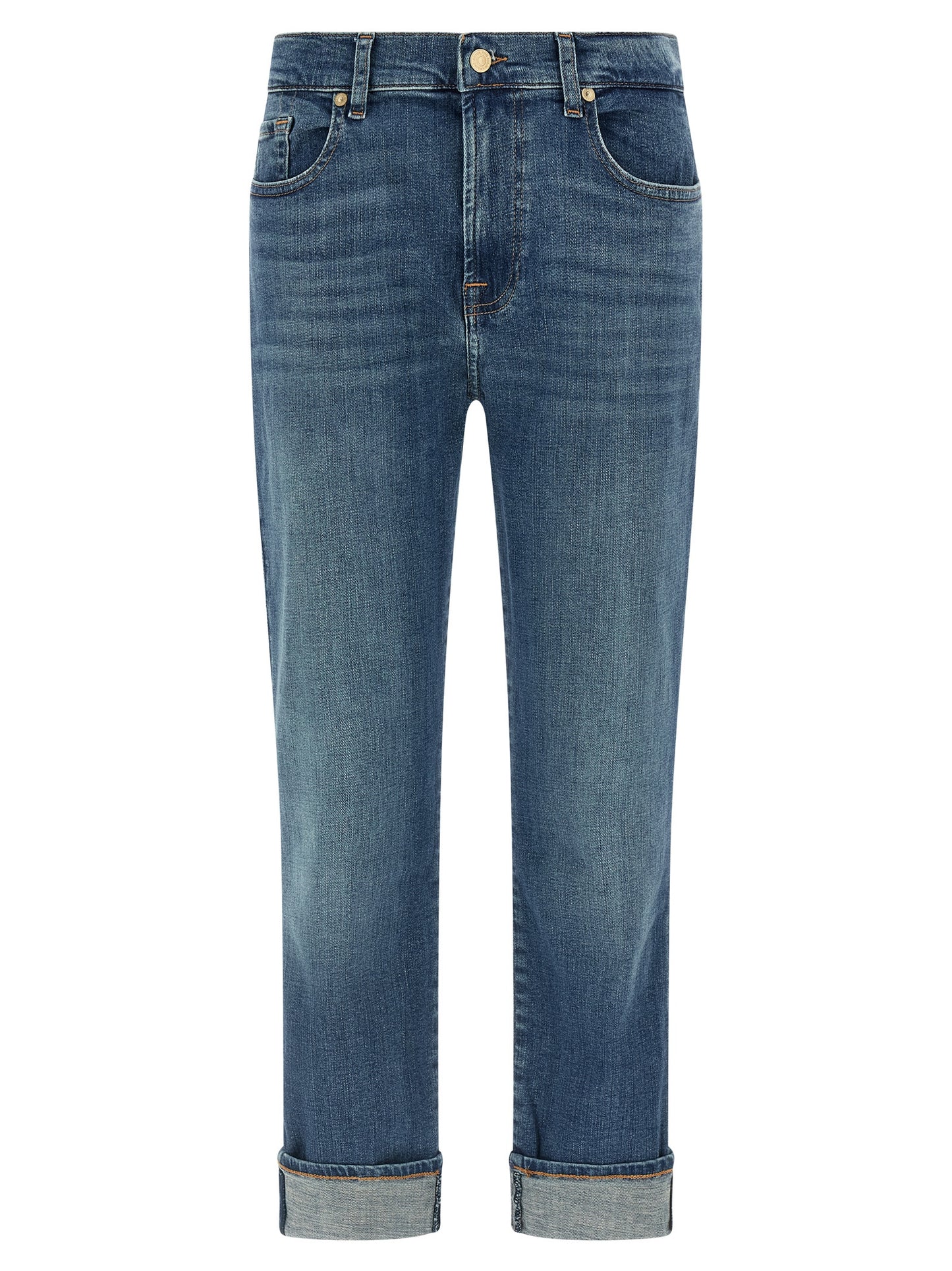 7 For All Mankind Blue Cotton Relaxed Skinny Fit Jeans - W28