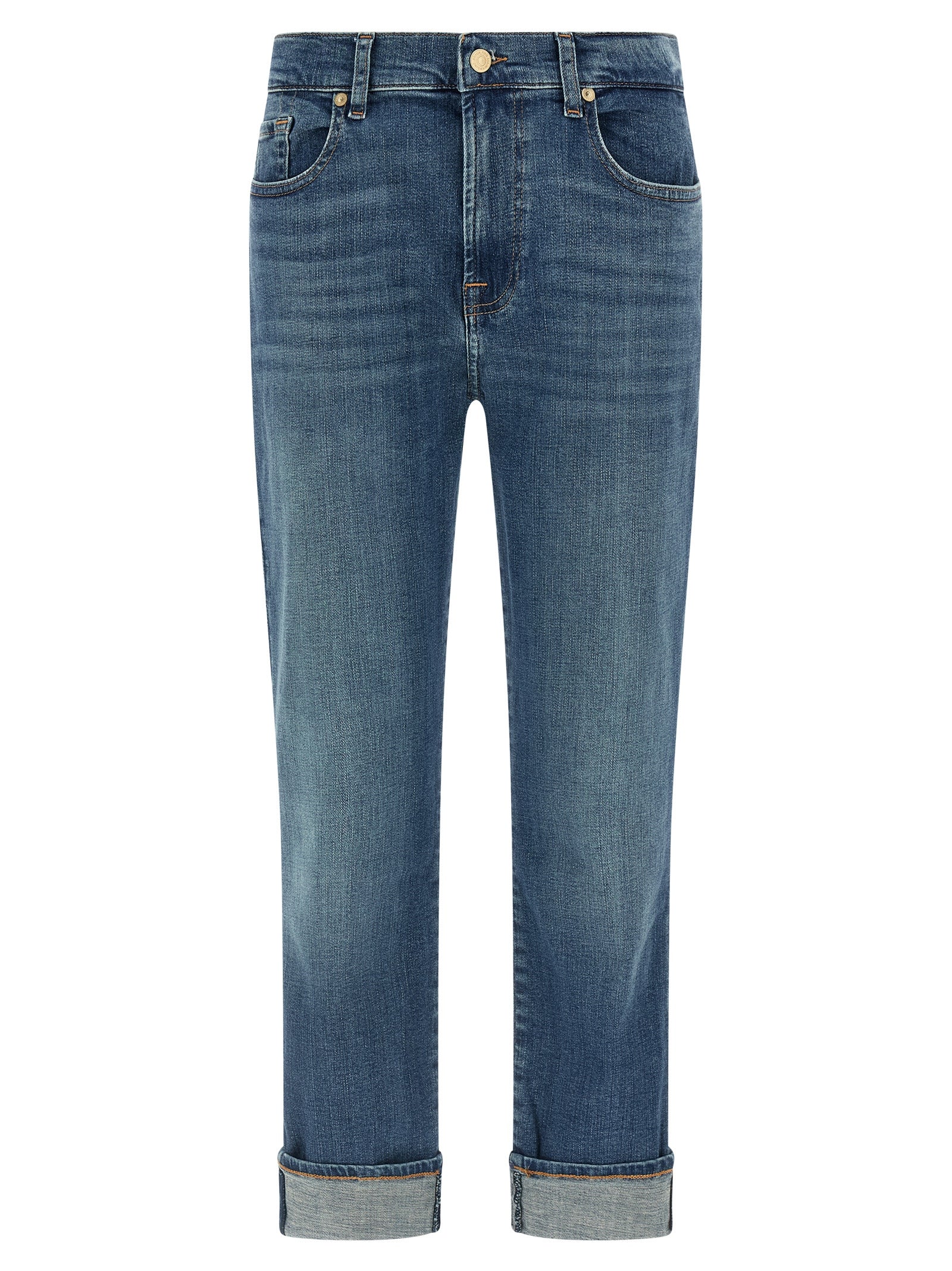7 For All Mankind Blue Cotton Relaxed Skinny Fit Jeans - W28