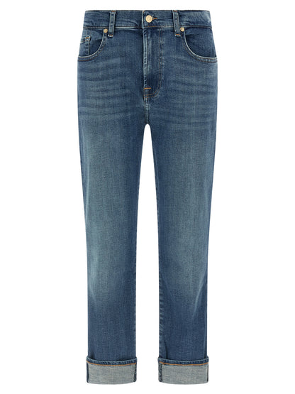 7 For All Mankind Blue Cotton Relaxed Skinny Fit Jeans - W28