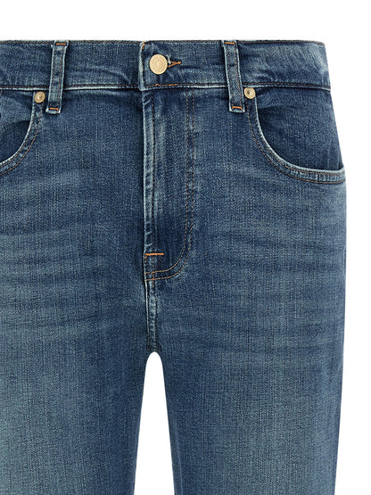7 For All Mankind Blue Cotton Relaxed Skinny Fit Jeans - W28