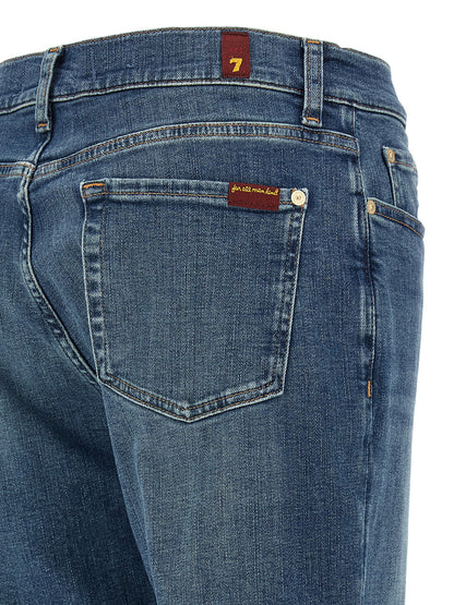 7 For All Mankind Blue Cotton Relaxed Skinny Fit Jeans - W28