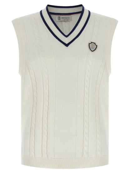 Brunello Cucinelli White Cotton Sleeveless Sweater