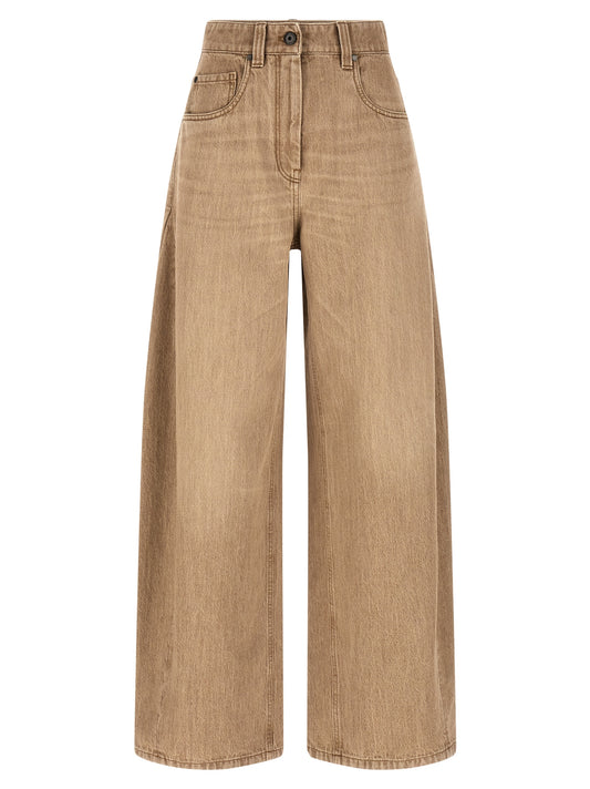 Brunello Cucinelli Beige Cotton Jeans Denim - Women's Wide Leg