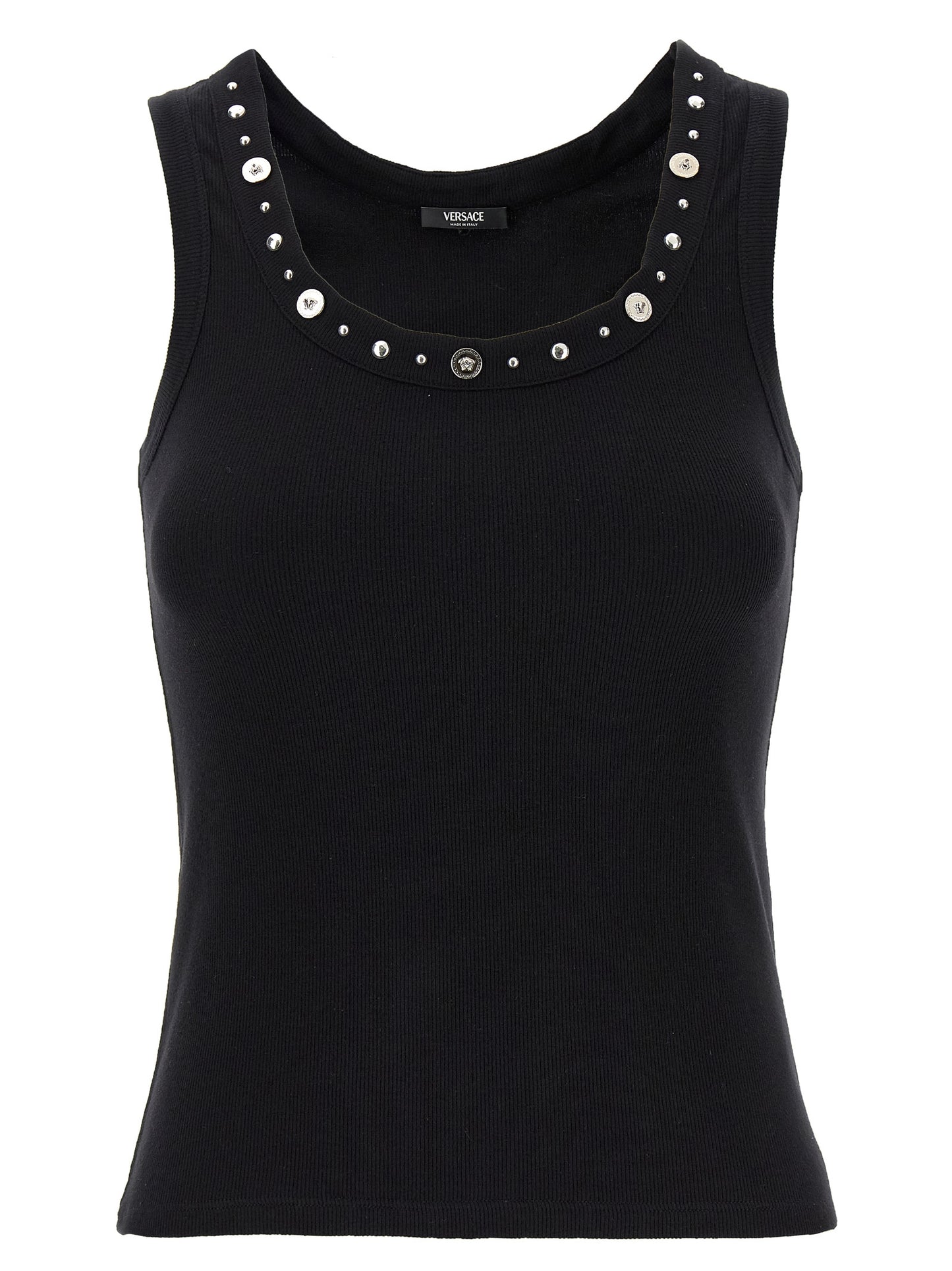 Versace Black Cotton Sleeveless T-Shirt with Medusa Detail