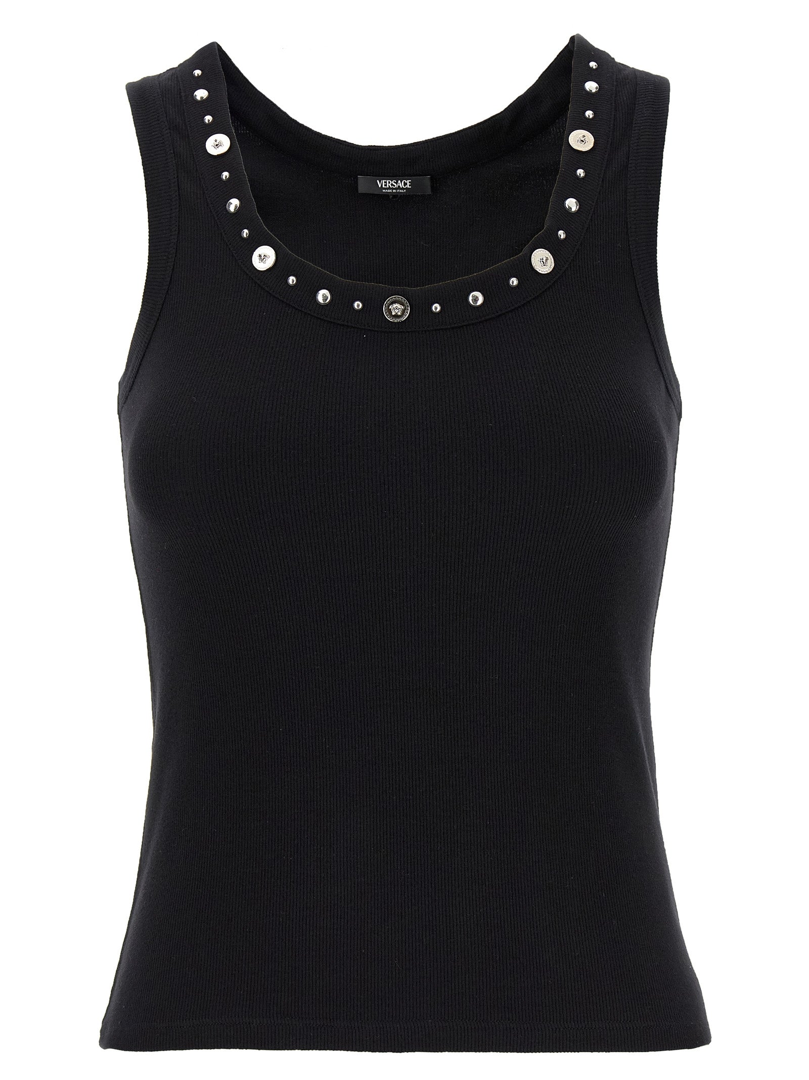 Versace Black Cotton Sleeveless T-Shirt with Medusa Detail