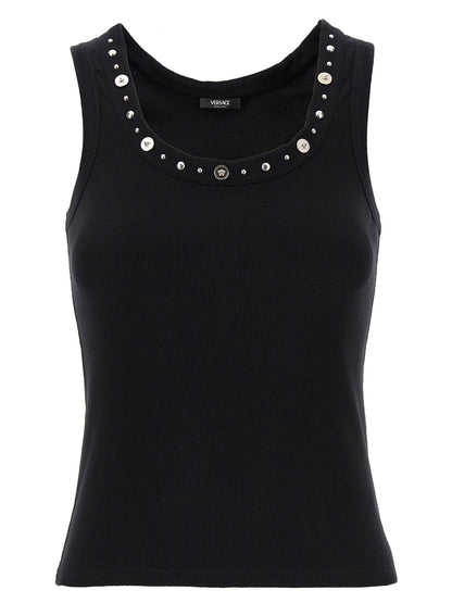 Versace Black Cotton Sleeveless T-Shirt with Medusa Detail