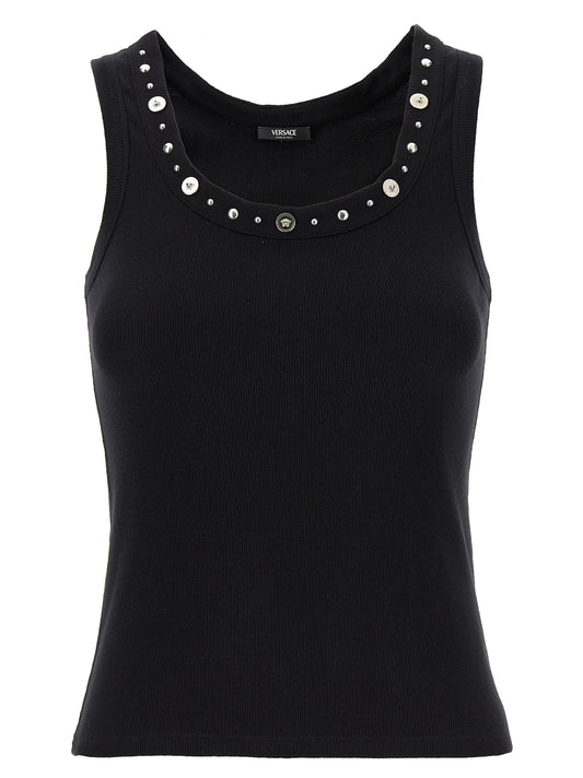 Versace Black Cotton Sleeveless T-Shirt with Medusa Detail