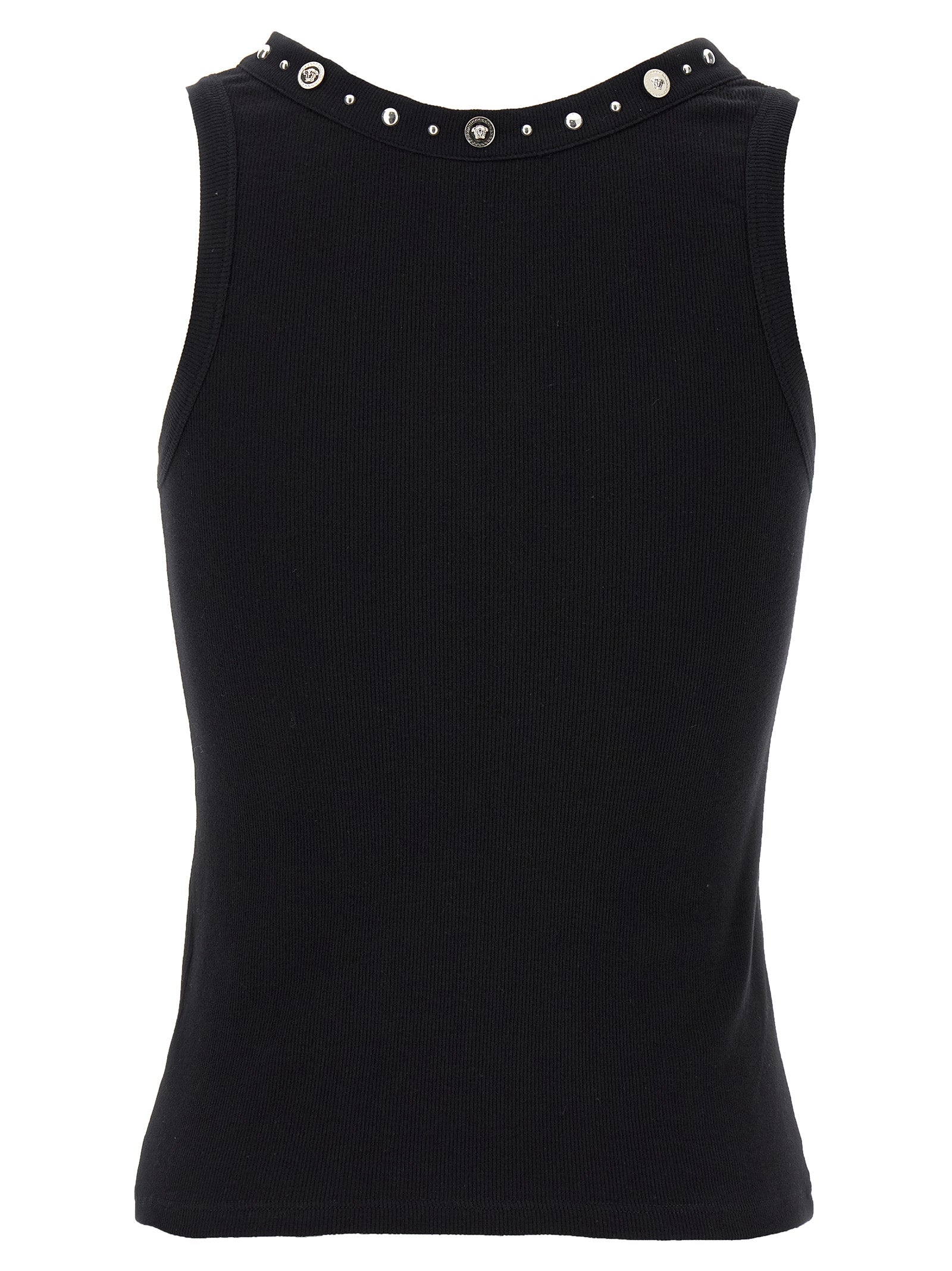 Versace Black Cotton Sleeveless T-Shirt with Medusa Detail