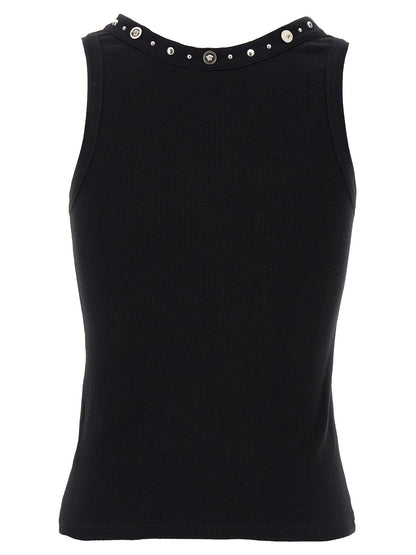Versace Black Cotton Sleeveless T-Shirt with Medusa Detail