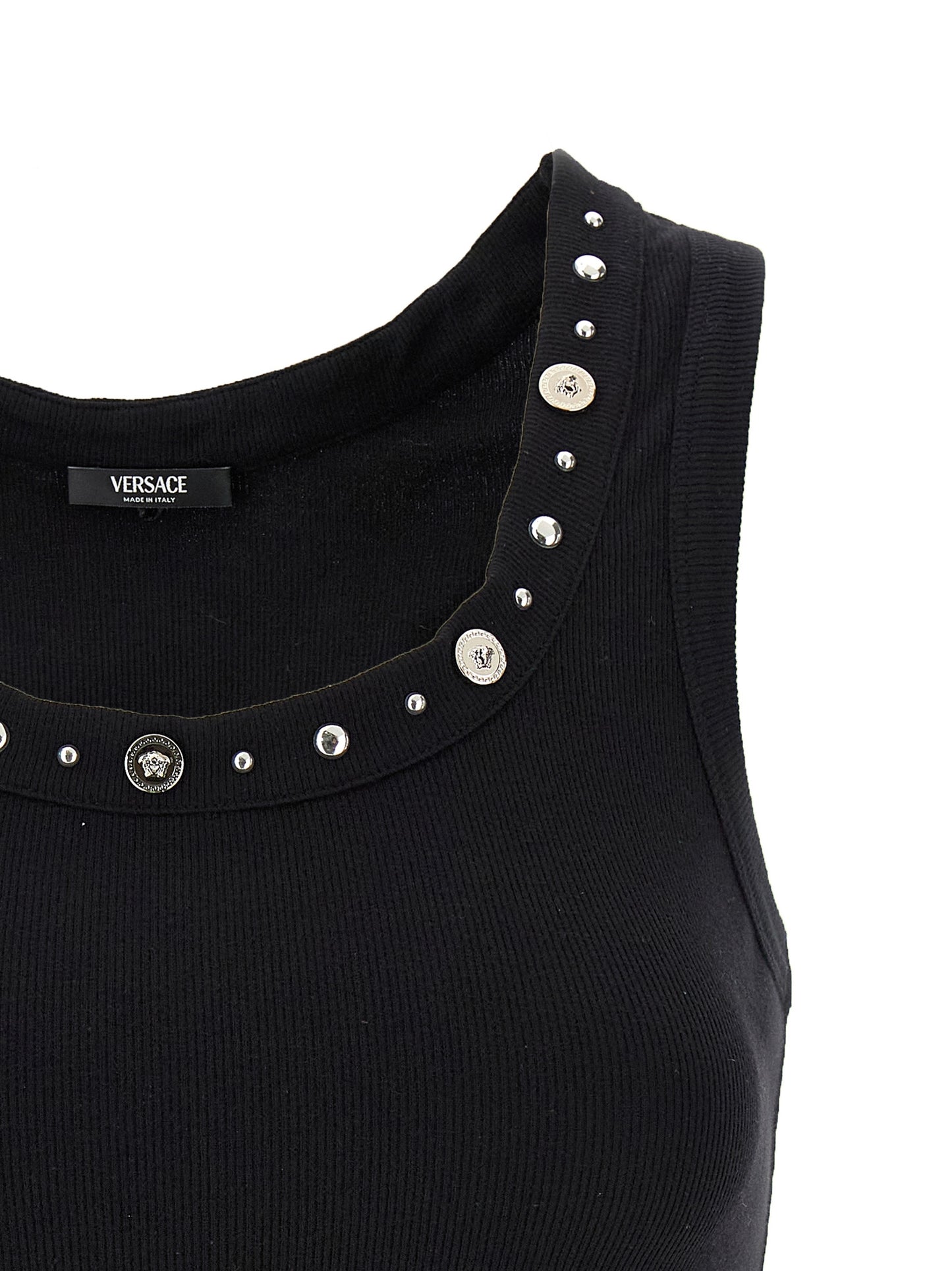 Versace Black Cotton Sleeveless T-Shirt with Medusa Detail