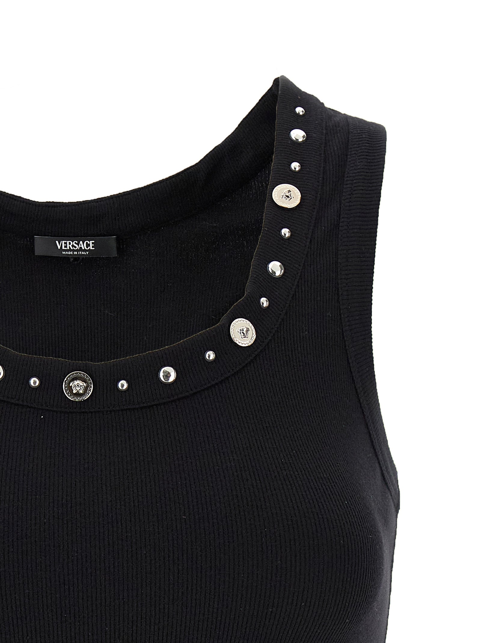 Versace Black Cotton Sleeveless T-Shirt with Medusa Detail