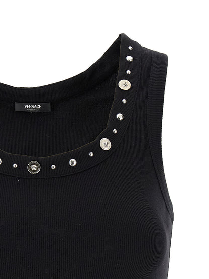 Versace Black Cotton Sleeveless T-Shirt with Medusa Detail