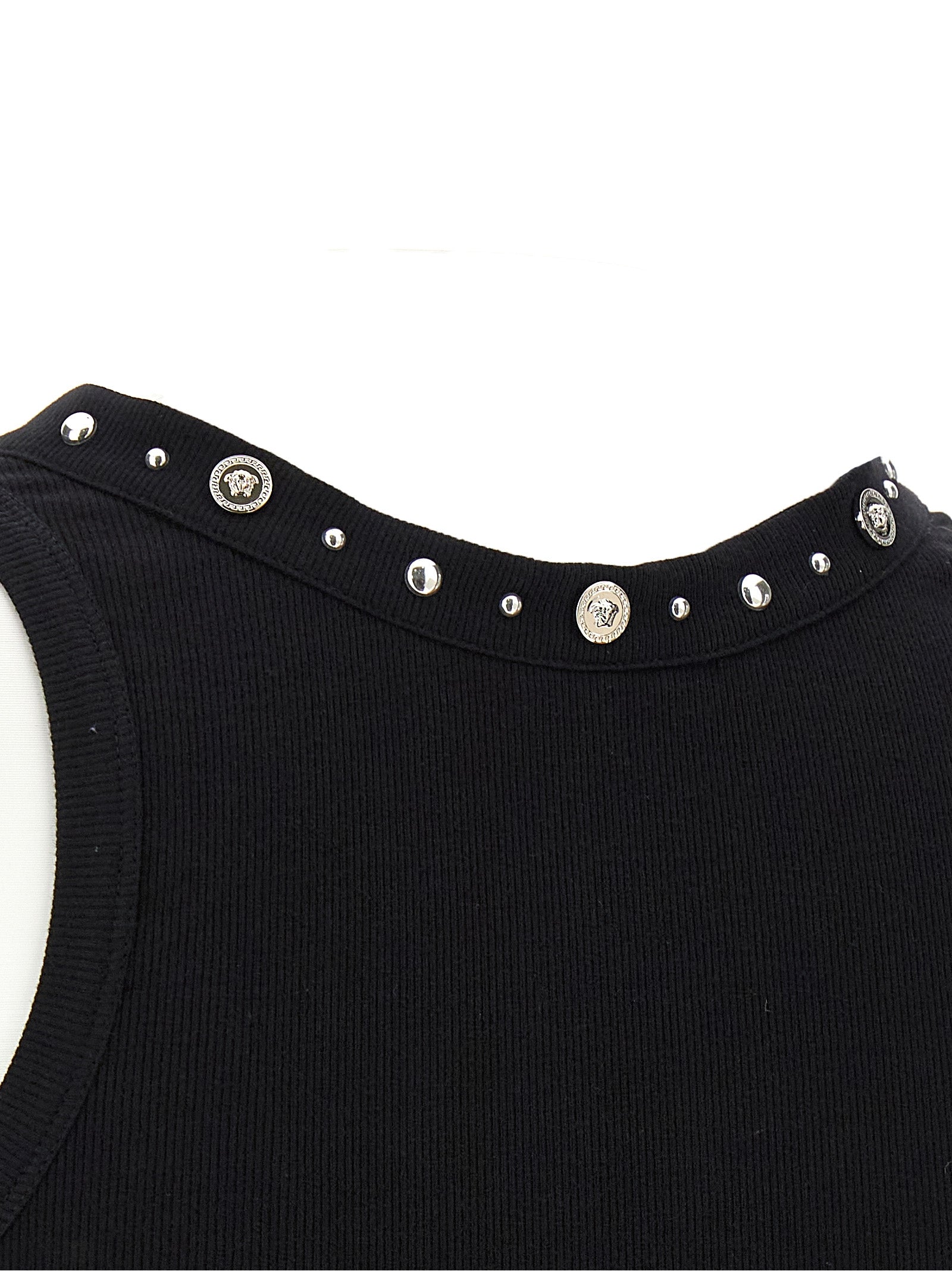 Versace Black Cotton Sleeveless T-Shirt with Medusa Detail