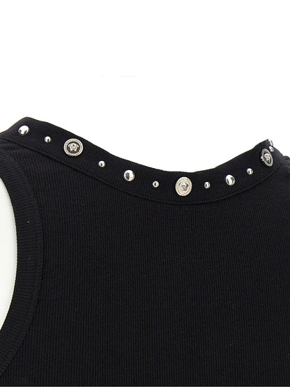 Versace Black Cotton Sleeveless T-Shirt with Medusa Detail