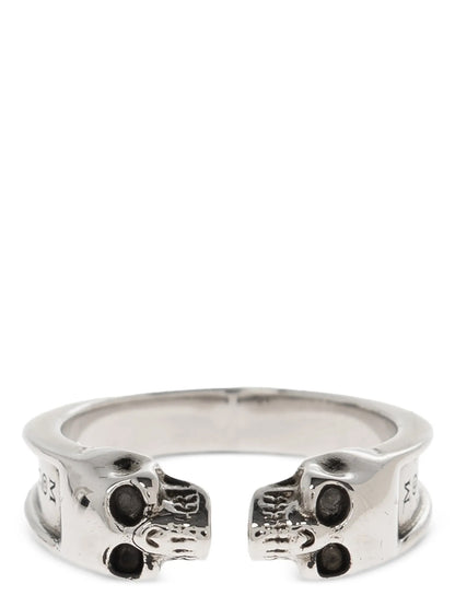 Alexander McQueen Thin Twin Skull Silver Stainless Steel Ring