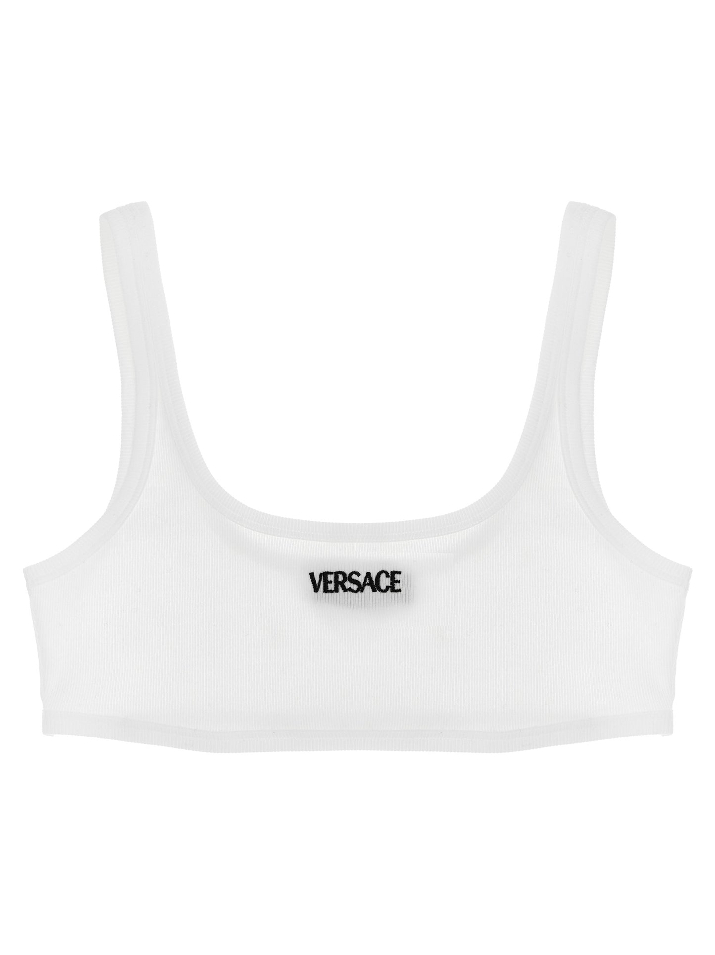 Versace White Ribbed Cotton Bra with Logo Embroidery