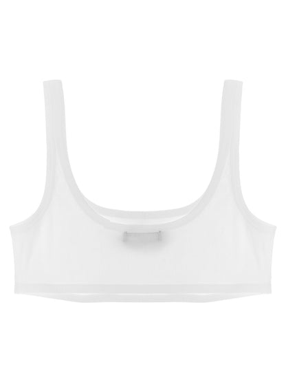 Versace White Ribbed Cotton Bra with Logo Embroidery
