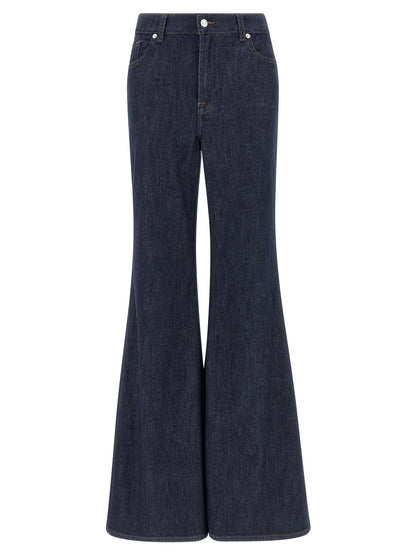 7 For All Mankind Blue Cotton Retro Flared Jeans