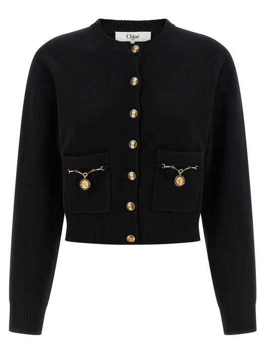 Chloé Black Merino Wool and Cashmere Cardigan