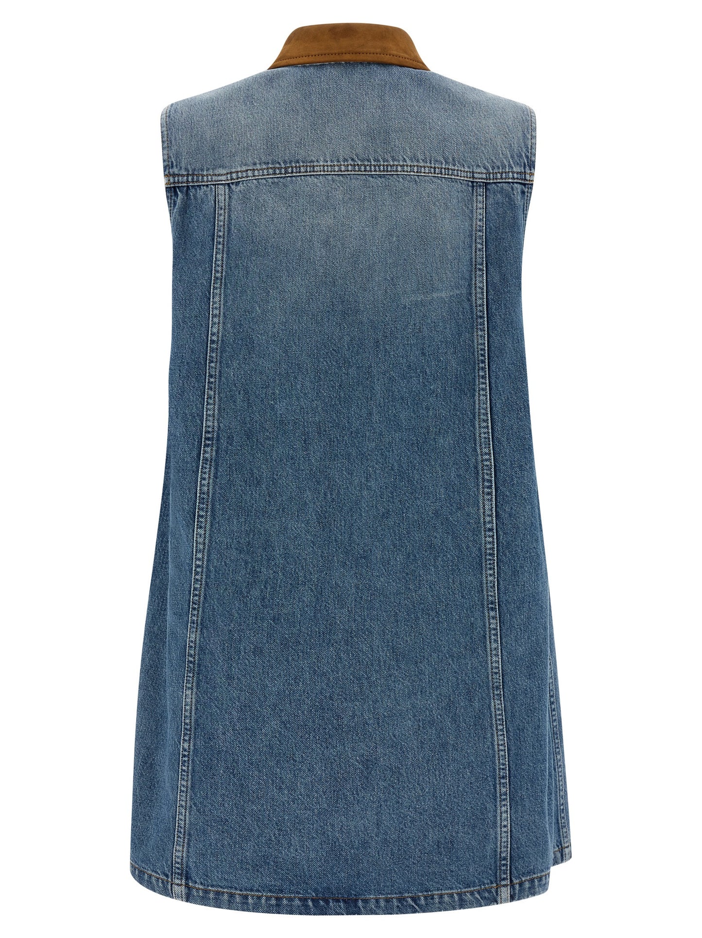 Versace Blue Cotton Denim Mini Dress with Contrast Stitching and Medusa Button Closure